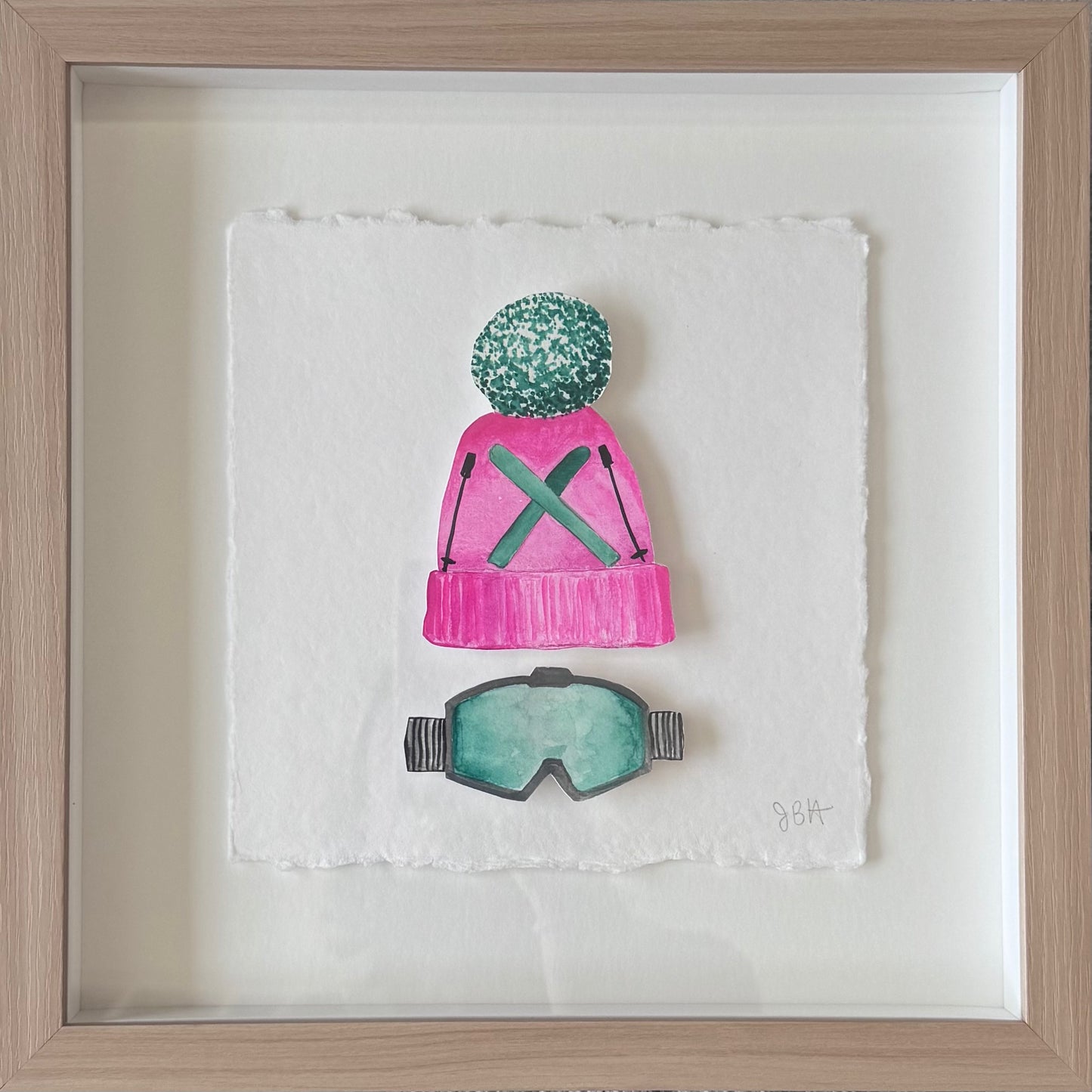 Ski Hat & Goggles - Pink and Green
