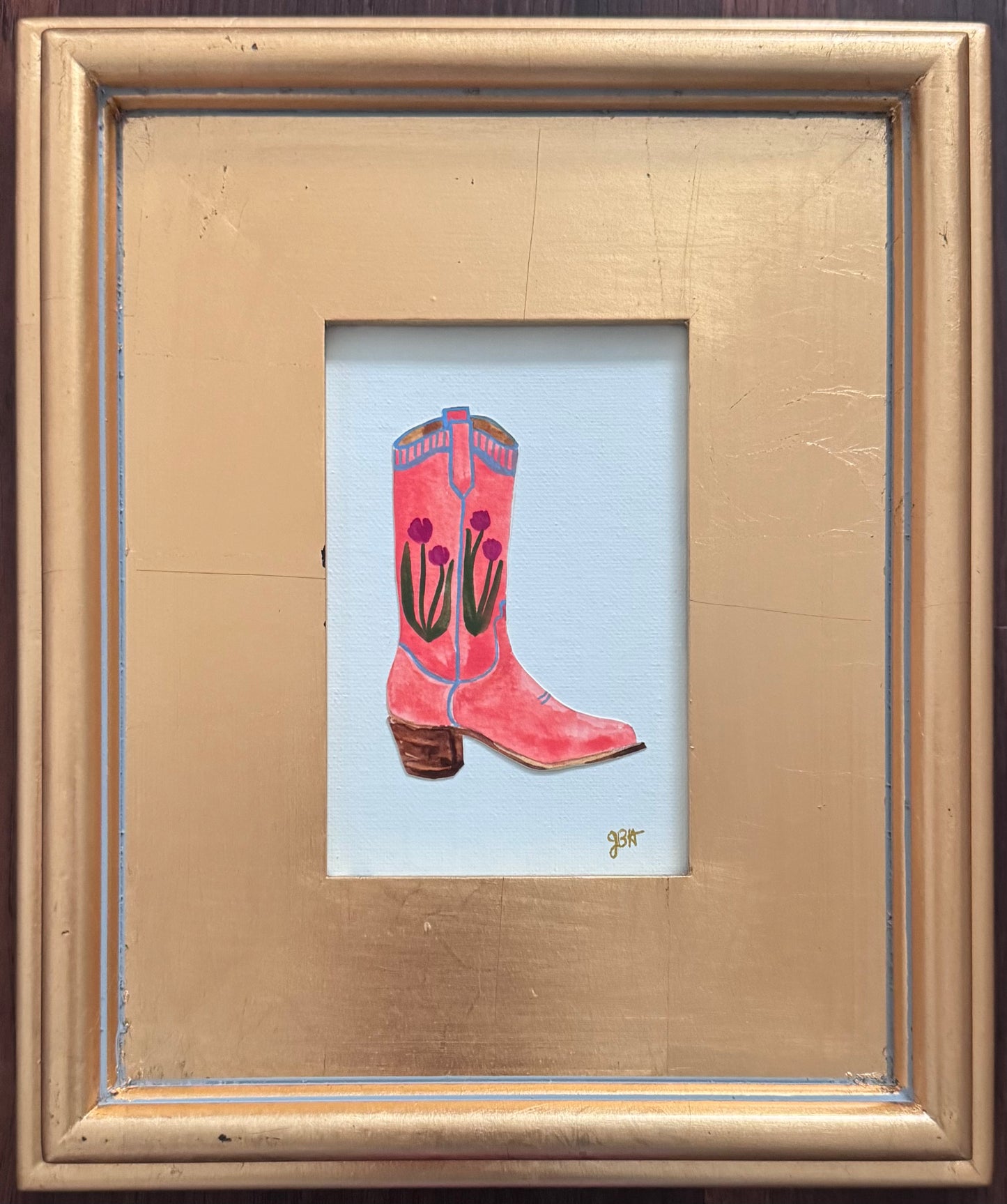 Coral boot on Birds Egg Blue