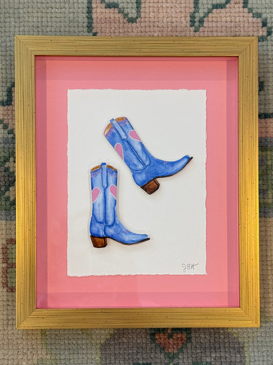 Pink Heart on Blue Boot