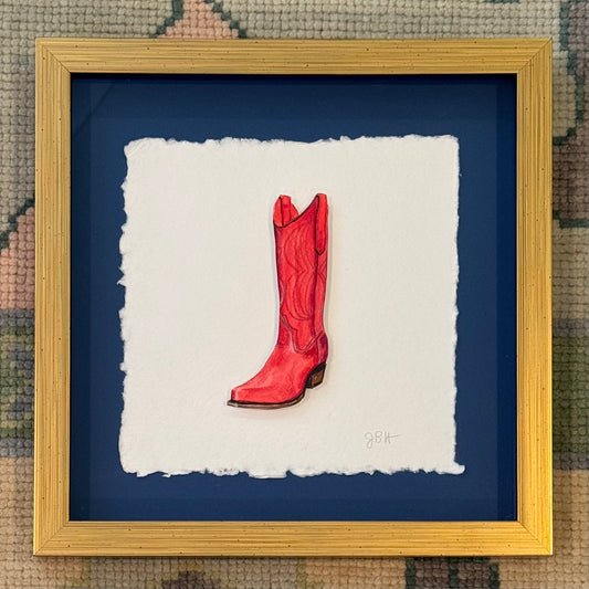 Single Red Boot on Blue