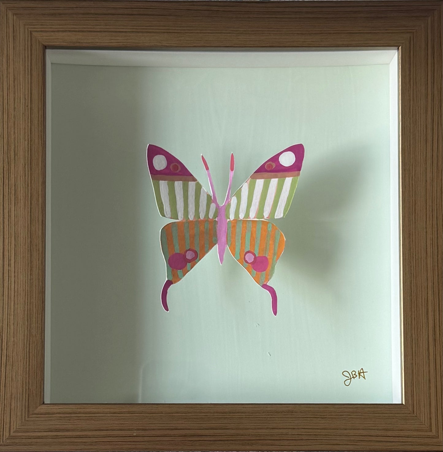 Green and Pink Butterfly on Mint