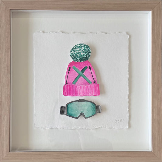 Ski Hat & Goggles - Pink and Green